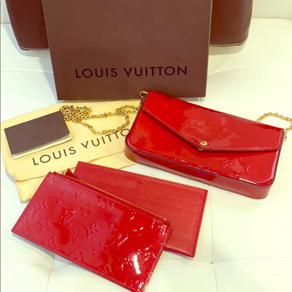 Louis Vuitton Red Felicie Pochette Monogram clutch